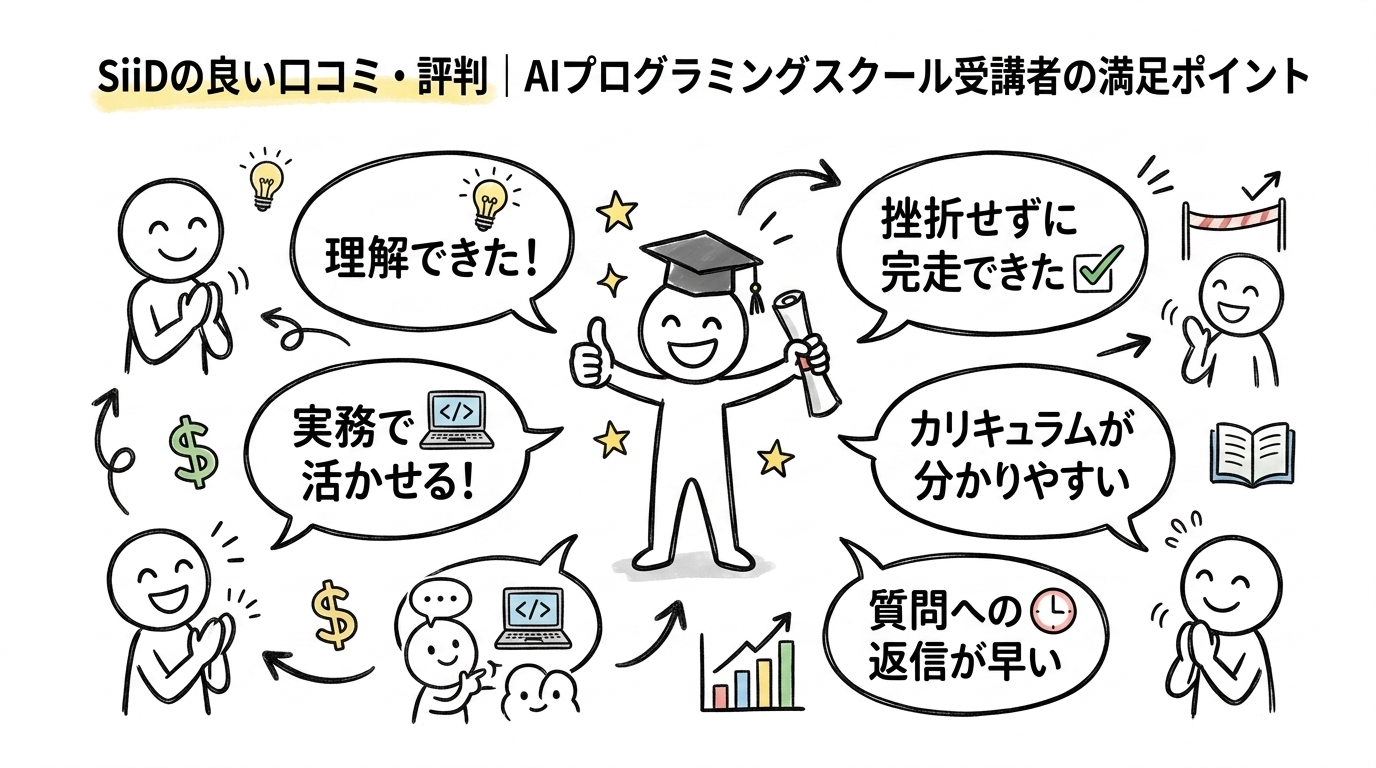 SiiDの良い口コミ・評判｜AIプログラミングスクール受講者の満足ポイント