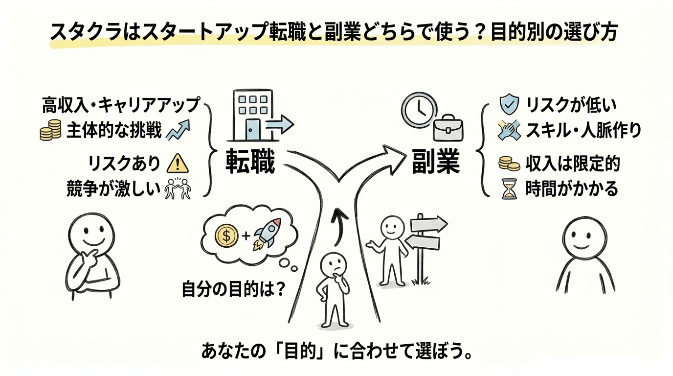 スタクラはスタートアップ転職と副業どちらで使う？目的別の選び方