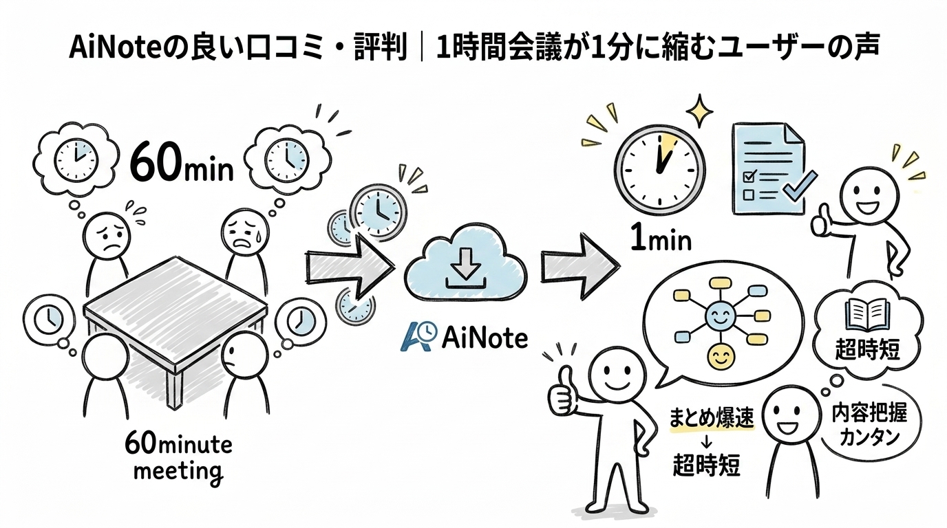 AiNoteの良い口コミ・評判｜1時間会議が1分に縮むユーザーの声