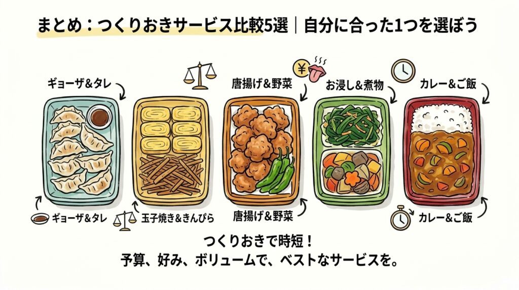 まとめ：つくりおきサービス比較5選｜自分に合った1つを選ぼう