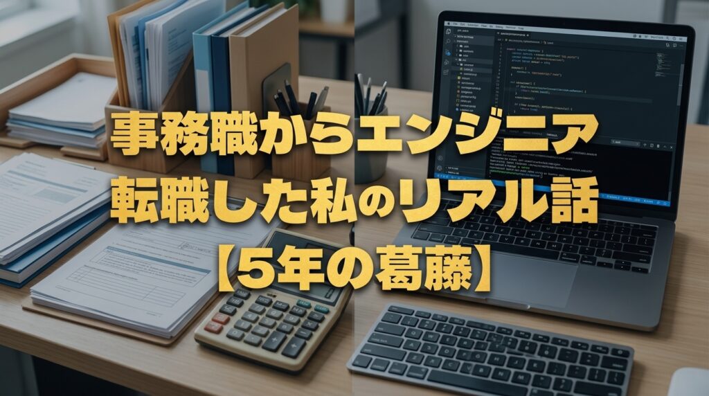 事務職からエンジニア転職のイメージ：デスクとコードのオブジェクト