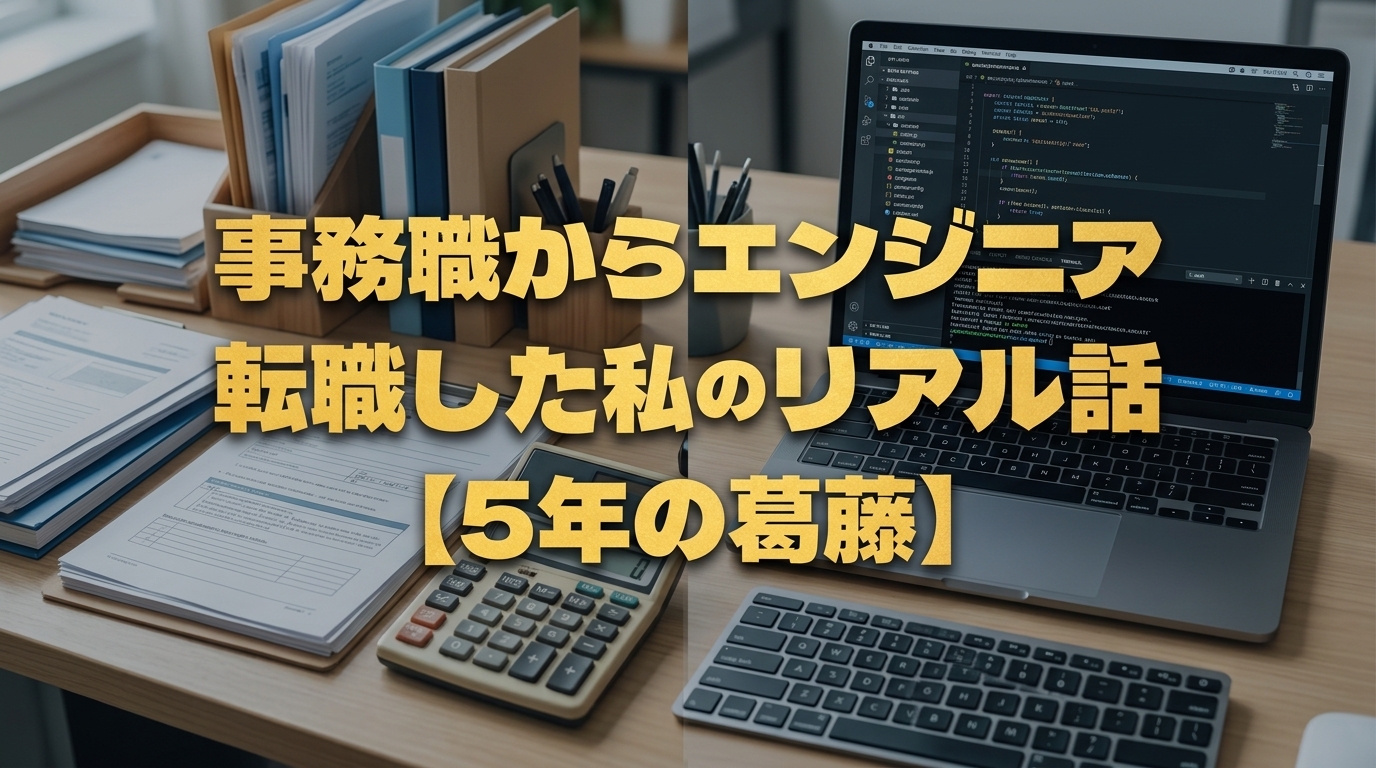 事務職からエンジニア転職のイメージ：デスクとコードのオブジェクト