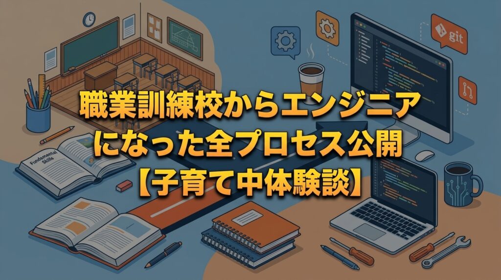 職業訓練校からエンジニア転職のイメージ：教科書・PC・プログラミングアイコン