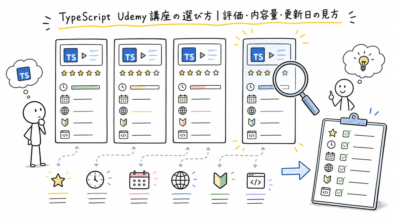 TypeScript Udemy講座の選び方|評価・内容量・更新日の見方