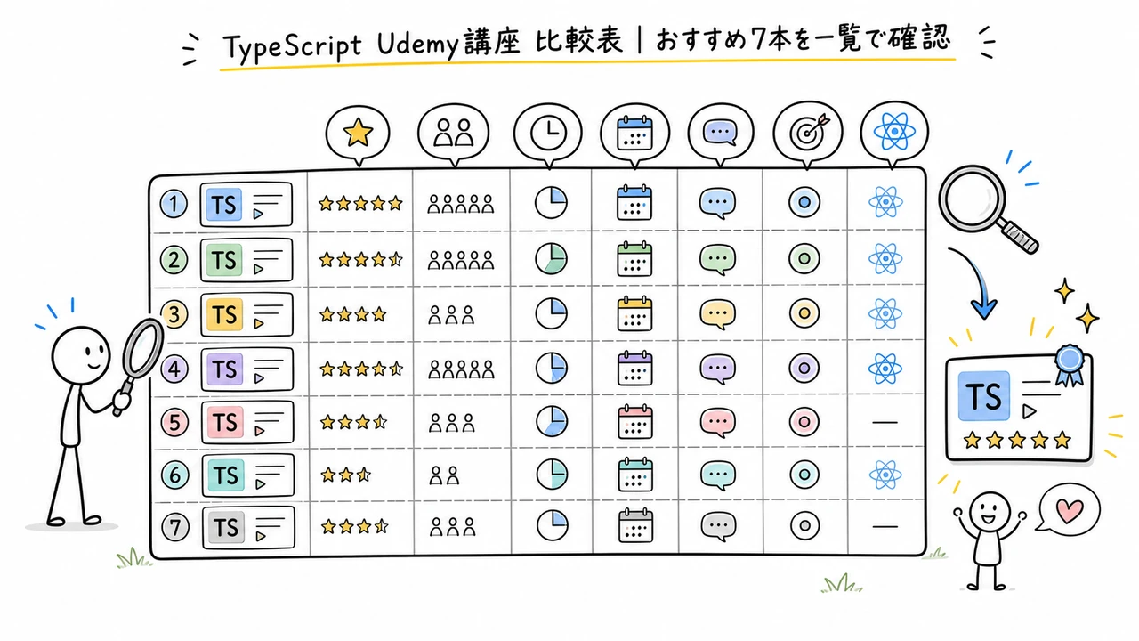 TypeScript Udemy講座 比較表|おすすめ7本を一覧で確認