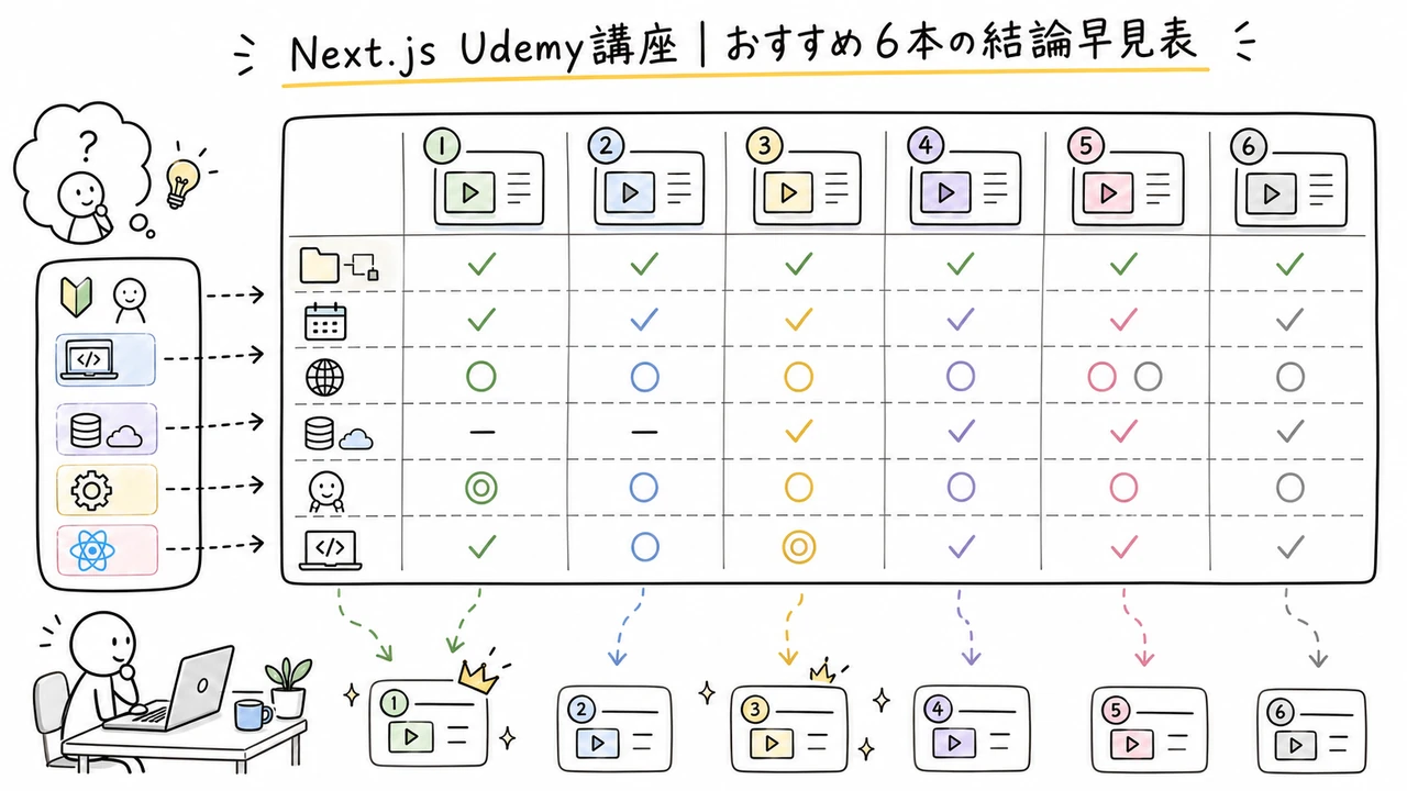 Next.js Udemy講座|おすすめ6本の結論早見表