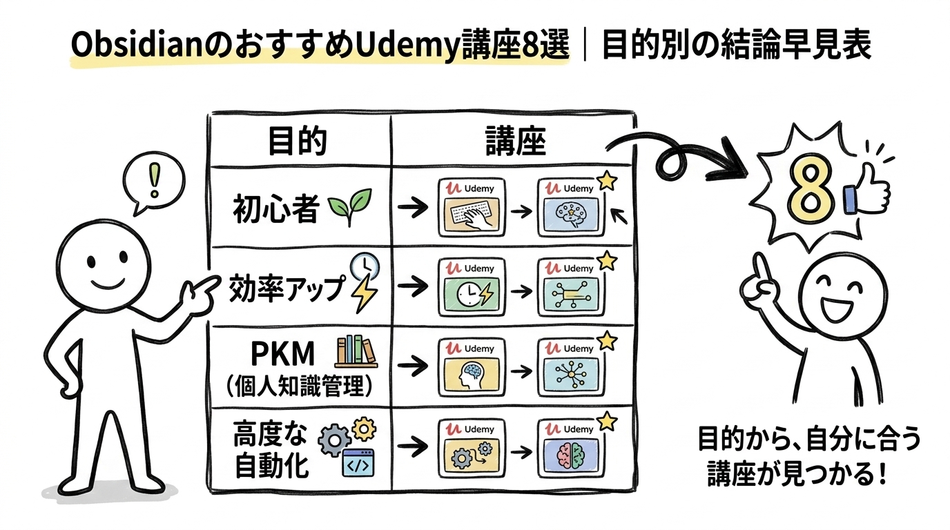 ObsidianのおすすめUdemy講座8選｜目的別の結論早見表