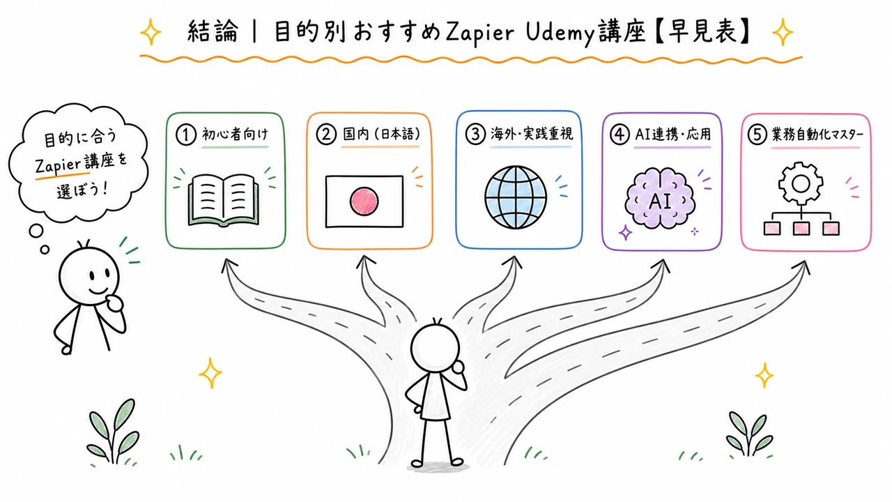 結論|目的別おすすめZapier Udemy講座【早見表】