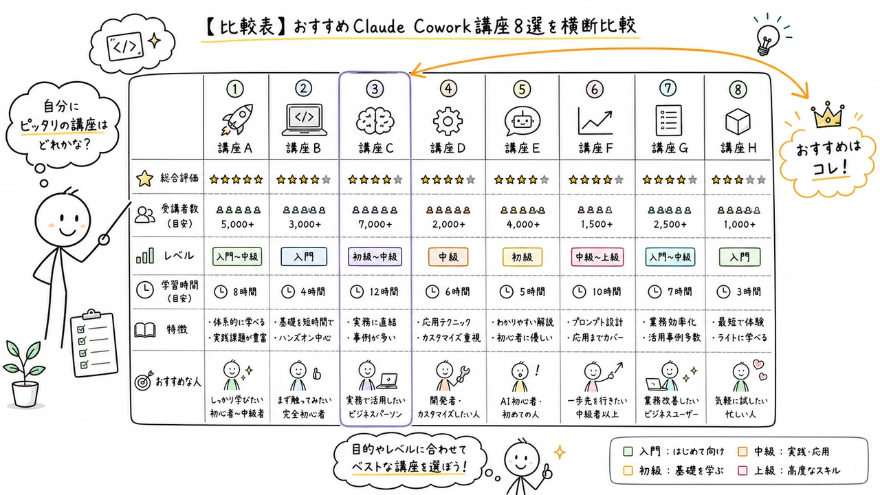 【比較表】おすすめClaude Cowork講座8選を横断比較