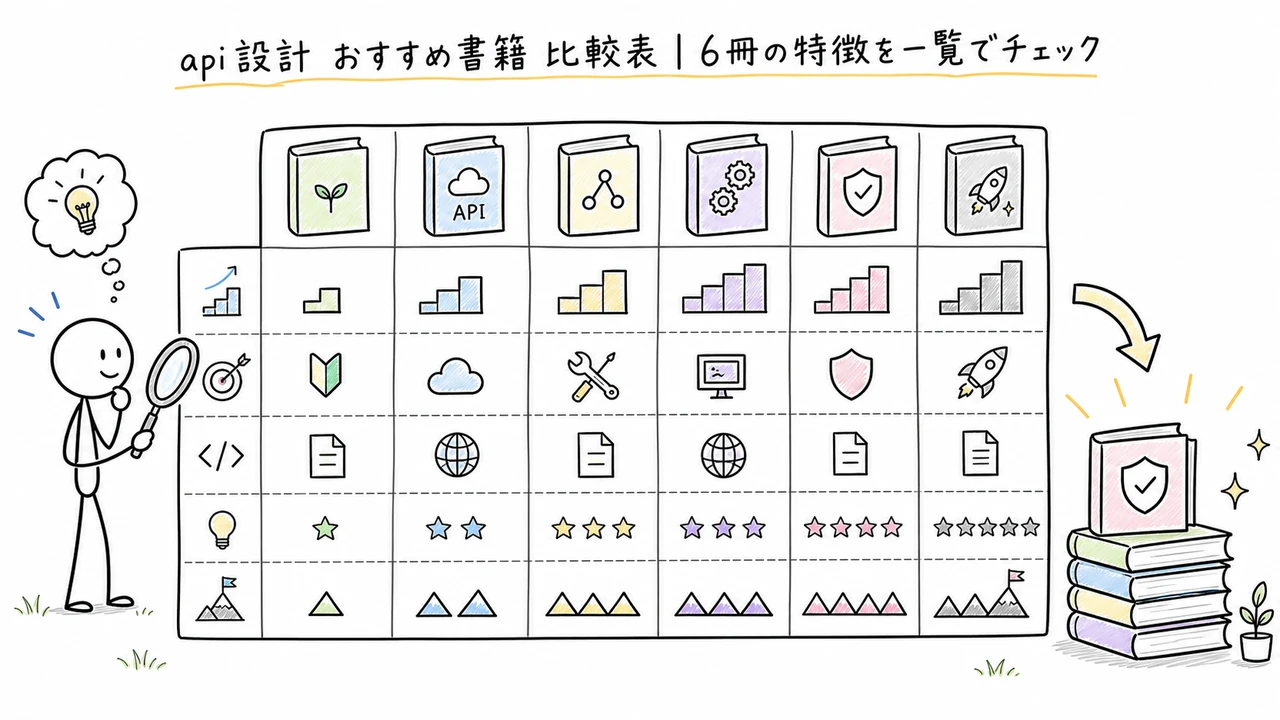api設計 おすすめ書籍 比較表|6冊の特徴を一覧でチェック