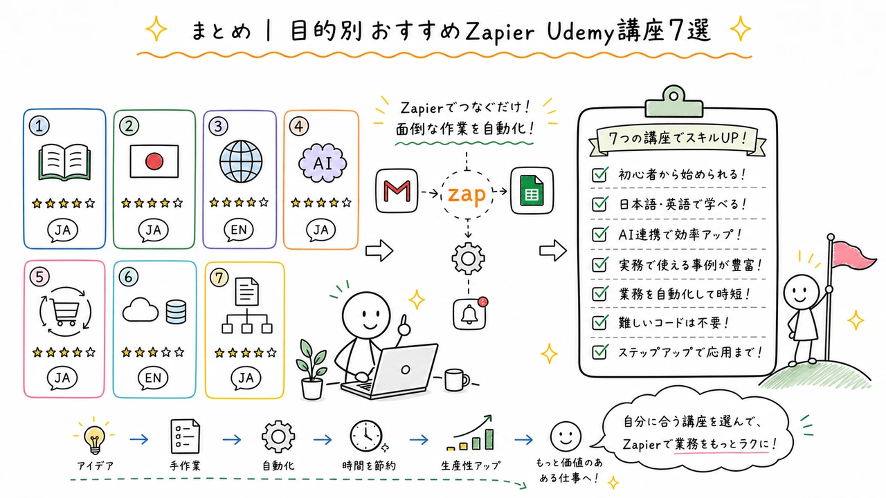まとめ|目的別おすすめZapier Udemy講座7選