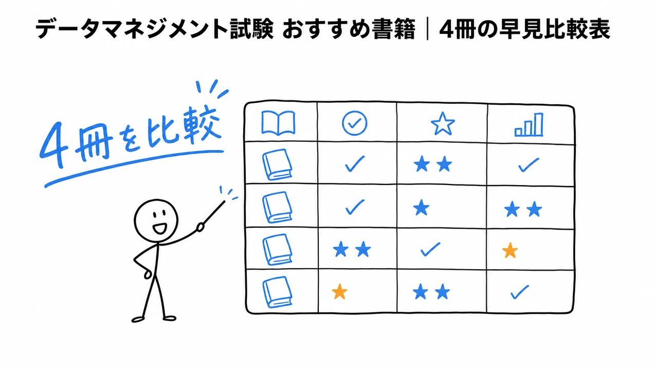 データマネジメント試験 おすすめ書籍｜4冊の早見比較表