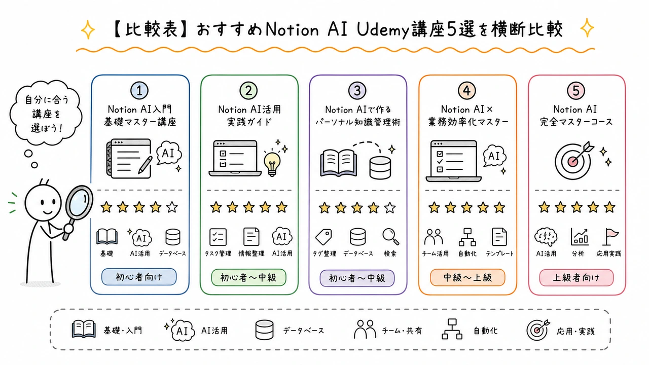 【比較表】おすすめNotion AI Udemy講座4選を横断比較