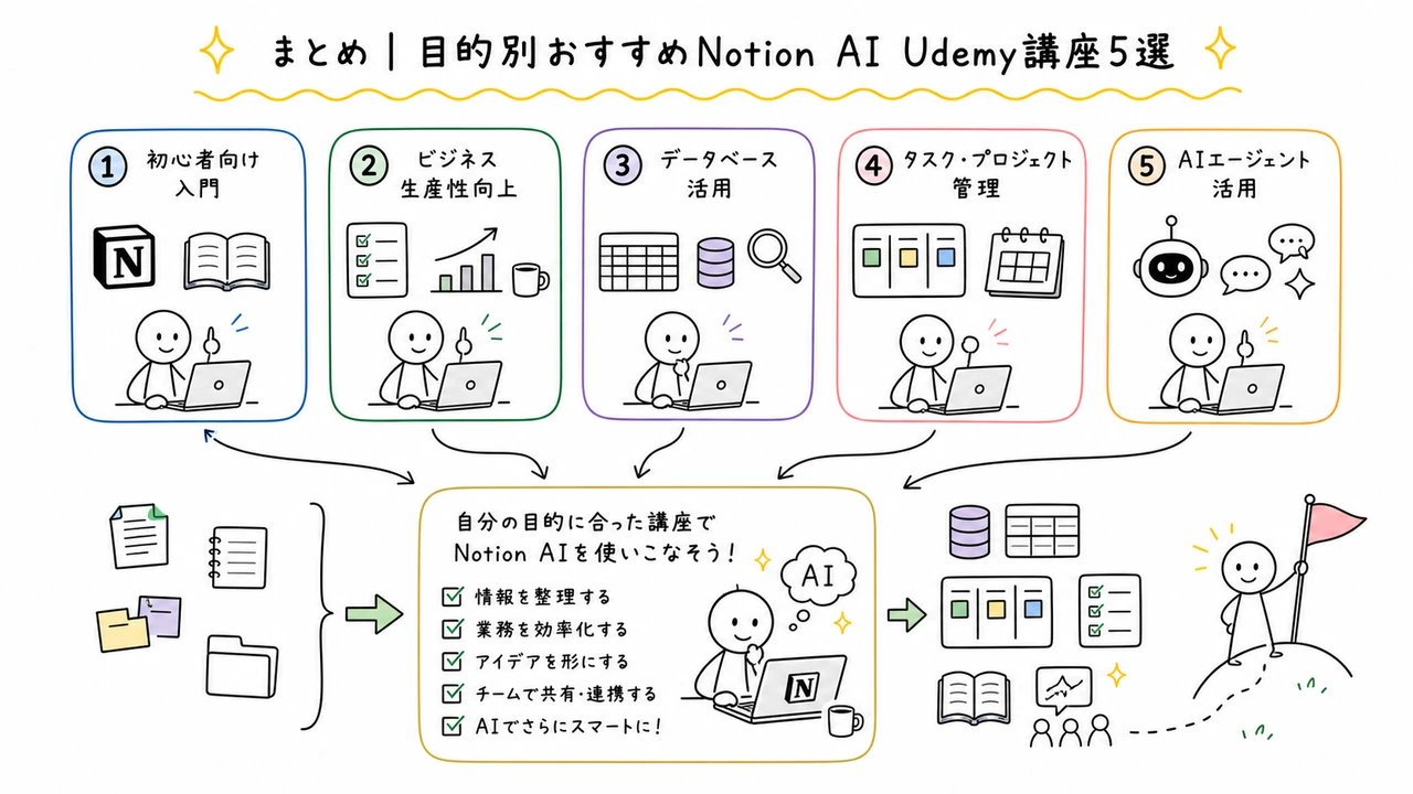 まとめ｜目的別おすすめNotion AI Udemy講座4選